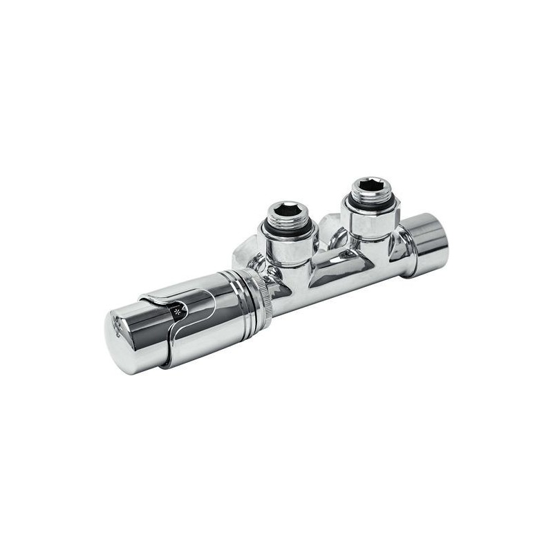 D-DESIGN KIT DE ROBINET RADIATEUR THERMOSTATIQUE BITUBE/MONOTUBE +RACCORD 16MM EQUERRE CHROME DC2