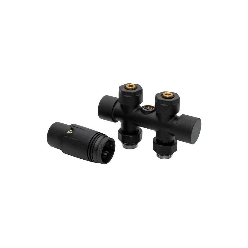 D-DESIGN KIT DE ROBINET RADIATEUR THERMOSTATIQUE BITUBE/MONOTUBE +RACCORD 16MM DROIT NOIR MAT DB1