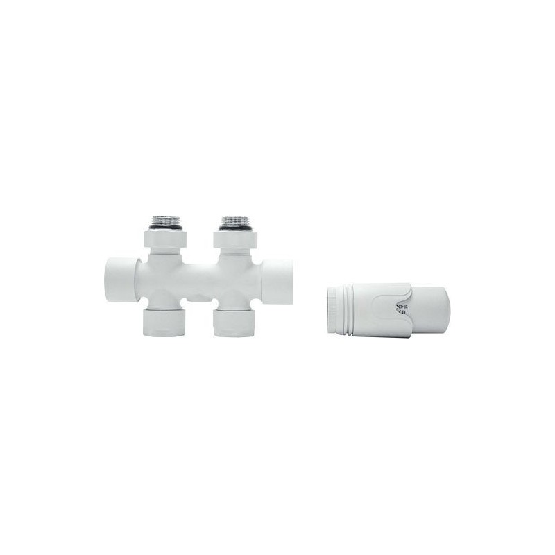 D-DESIGN KIT DE ROBINET RADIATEUR THERMOSTATIQUE BITUBE/MONOTUBE +RACCORD 16MM DROIT BLANC MAT DW1